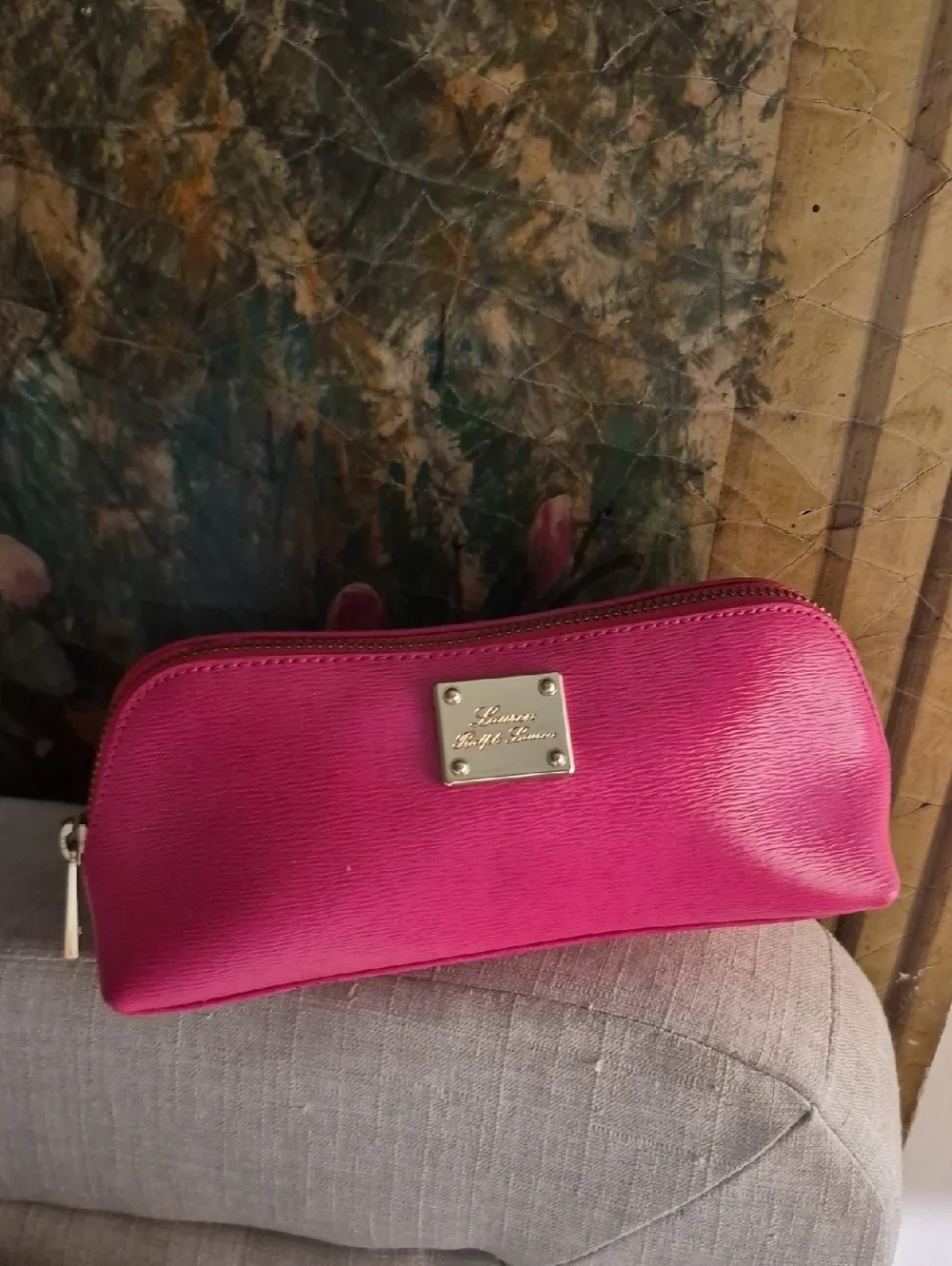 Vintage Lauren Ralph Lauren Pink Sloan Street Trangle Cosmetic Make-Up Bag Case